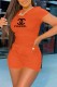 Orange Fashion Casual Print Letter O Neck Short Sleeve Two Pieces