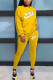 Yellow Fashion Casual Letter Print Basic O Neck Long Sleeve Two Pieces