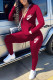 Wine Red Fashion Casual Embroidery Basic Zipper Collar Long Sleeve Two Pieces