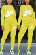Light Yellow Fashion Casual Letter Print Basic O Neck Long Sleeve Two Pieces
