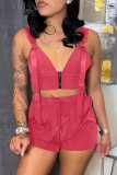 Pink Fashion Sexy Solid Patchwork V Neck Sleeveless Two Pieces