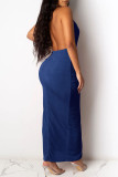Pink Sexy Solid Hollowed Out Patchwork Slit Fold Halter Straight Dresses