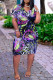 Purple Fashion Casual Print Basic V Neck Short Sleeve Dress