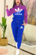 Blue Fashion Casual Letter Print Patchwork Hooded Collar Long Sleeve Two Pieces