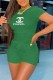 Green Fashion Casual Print Letter O Neck Short Sleeve Two Pieces