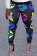 Black Street Print Patchwork Skinny Mid Waist Pencil Bottoms