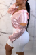 Pink Sexy Solid Bandage Patchwork V Neck Tops