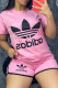 Pink Fashion Casual Print Basic O Neck Short Sleeve Two Pieces