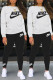 Black Fashion Casual Letter Print Basic O Neck Long Sleeve Two Pieces
