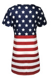 Red Casual Print Patchwork V Neck Straight Dresses
