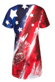 Red Casual Print Patchwork V Neck Straight Dresses