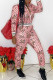 Pink British Style Print O Neck Long Sleeve Two Pieces