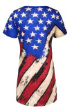 Red Casual Print Patchwork V Neck Straight Dresses