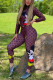 Dark Purple Fashion Casual Print Basic Zipper Collar Long Sleeve Two Pieces