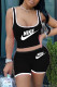 Black Fashion Casual Letter Print Basic O Neck Sleeveless Two Pieces