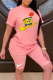 Pink Casual Print Patchwork O Neck Half Sleeve Two Pieces