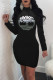 Black Fashion Casual Hot Drilling Basic Turtleneck Long Sleeve Dresses