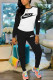 Black Street Print Patchwork O Neck Long Sleeve Two Pieces