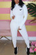 White Fashion Casual Embroidery Basic Turtleneck Regular Jumpsuits