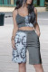Black Casual Street Print Patchwork Spaghetti Strap Sleeveless Two Pieces