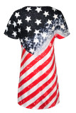 Red Casual Print Patchwork V Neck Straight Dresses