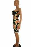 Orange Sexy Print Patchwork Strapless Sleeveless Two Pieces
