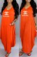 Orange Fashion Casual Print Letter O Neck Printed Dress Dresses