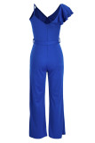 Red Fashion Casual Solid Patchwork With Belt V Neck Regular Jumpsuits