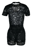 White Fashion Sexy Solid See-through O Neck Short Sleeve Two Pieces