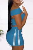 Red Fashion Casual Patchwork Hollowed Out Backless Sleeveless Two Pieces