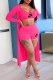 Rose Red Fashion Casual Print Patchwork Spaghetti Strap Long Sleeve Three Pieces