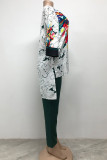 Yellow Fashion Casual Print Patchwork Asymmetrical O Neck Three Quarter Two Pieces