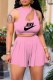Pink Fashion Street Print Letter O Neck Sleeveless Two Pieces