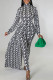 Black White Fashion Casual Print Patchwork Asymmetrical Half A Turtleneck Long Sleeve Two Pieces