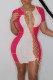 Rose Red Sexy Solid Bandage Hollowed Out Patchwork O Neck Pencil Skirt Dresses