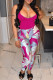 Rose Red Casual Print Patchwork U Neck Two Pieces