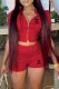 Red Fashion Casual Print Patchwork Zipper Collar Short Sleeve Two Pieces