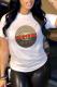 White Fashion Street Print Patchwork Letter O Neck T-Shirts