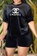 Black Fashion Casual Print Letter O Neck Short Sleeve Two Pieces