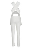 Green Fashion Sexy Casual Solid Hollowed Out Patchwork Backless Off the Shoulder Two Pieces