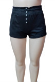 Black Fashion Casual Solid Basic Plus Size Shorts