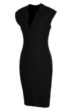 Coffee Fashion Casual Solid Basic V Neck Sleeveless Dress
