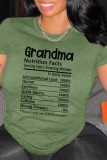 Olive Green Casual Fashion Letter Print Basic O Neck T-Shirts