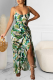 Green Sexy Print Patchwork Spaghetti Strap Waist Skirt Dresses