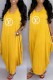 Yellow Fashion Casual Print Letter O Neck Printed Dress Dresses