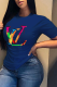 Navy Blue Fashion Street Print Patchwork O Neck T-Shirts