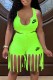 Fluorescent Green Fashion Casual Print Tassel U Neck Sleeveless Two Pieces