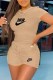 Khaki Fashion Casual Print Letter O Neck Short Sleeve Two Pieces
