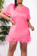 Pink Fashion Casual Solid Patchwork Feathers O Neck T-shirt Dress Dresses