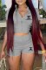 Grey Fashion Casual Print Patchwork Zipper Collar Short Sleeve Two Pieces